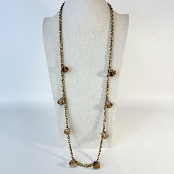 Stella and Dot Crystal Stion Necklace Long Length Gold Tone Rhinestones - Picture 1 of 7